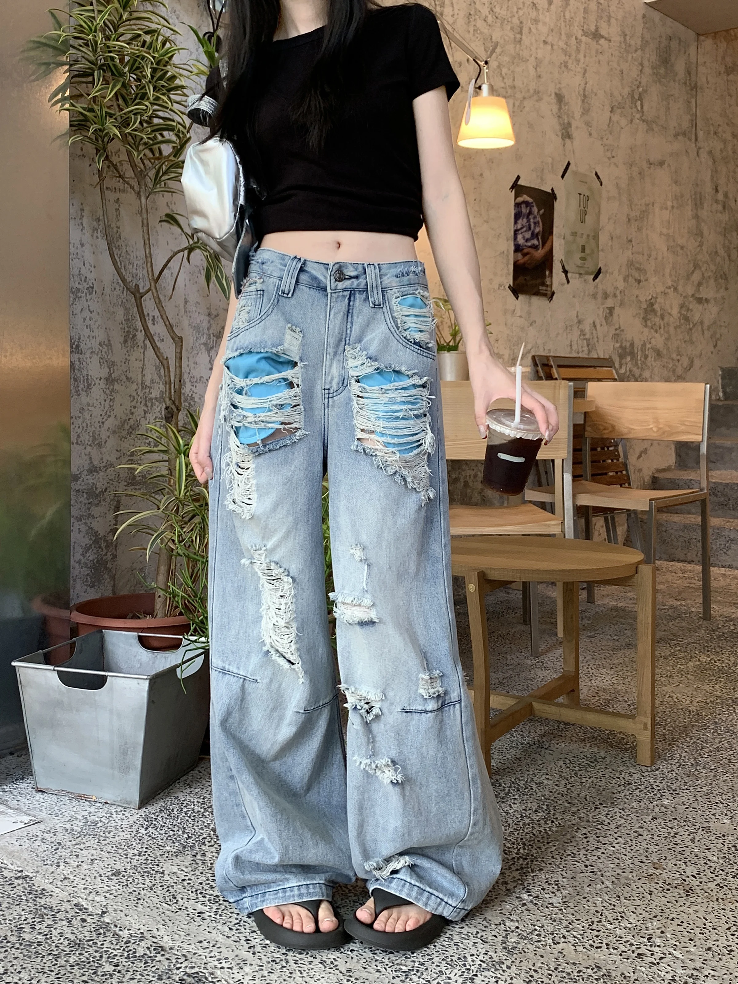 Women's Blue Retro Harajuku Old Ripped Straight Jeans American Hip-Hop Street Style 2000s Y2k Loose High Waist Straight Jeans
Women's Blue Retro Harajuku Old Ripped Straight Jeans American Hip-Hop Street Style 2000s Y2k Loose High Waist Straight Jeans