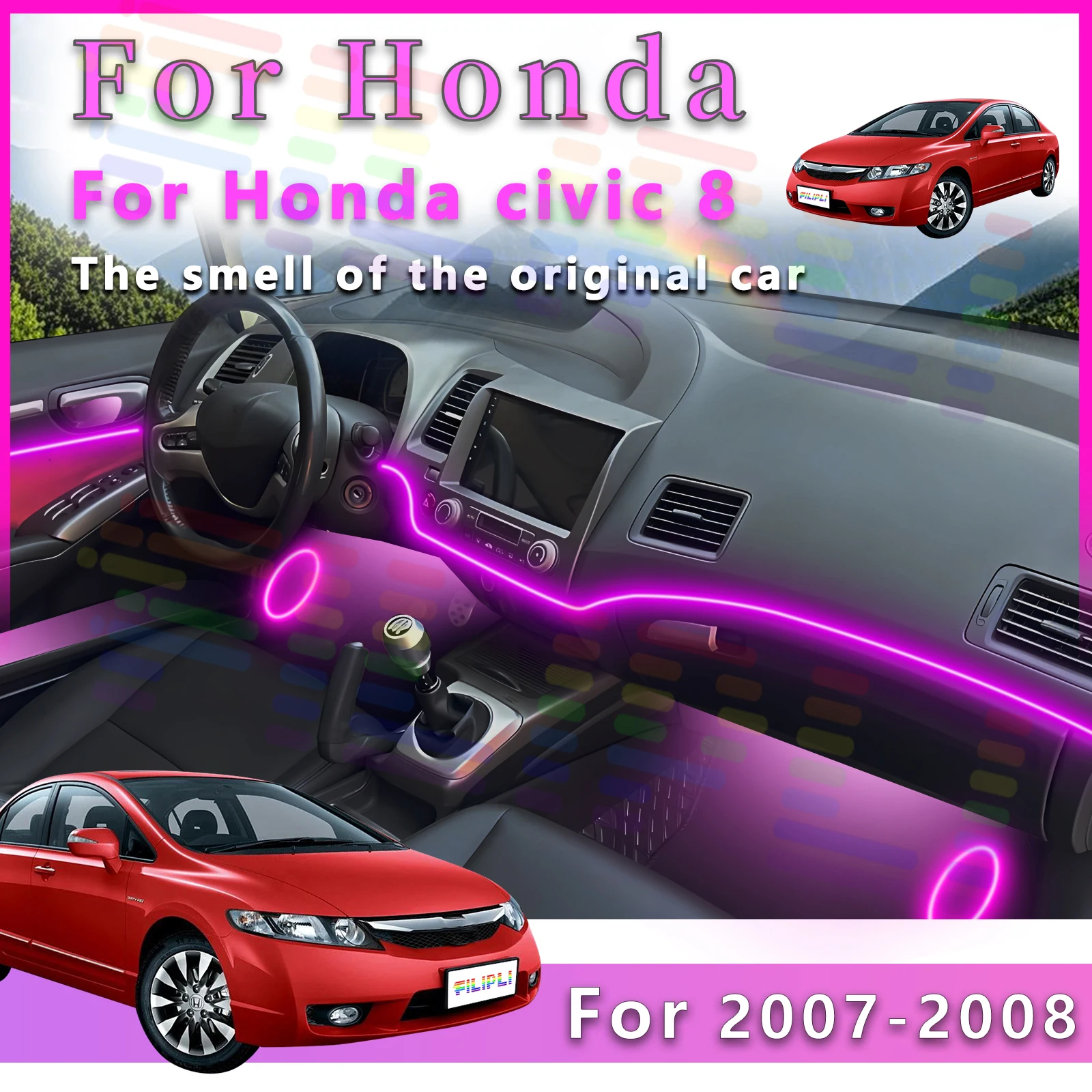 For Honda Civic 8th Gen Convenient LED Interior Environmental Lamp 64 Colors Acrylic Ambient Light Strip APP Controlled and Mult
For Honda Civic 8th Gen Convenient LED Interior Environmental Lamp 64 Colors Acrylic Ambient Light Strip APP Controlled and Mult