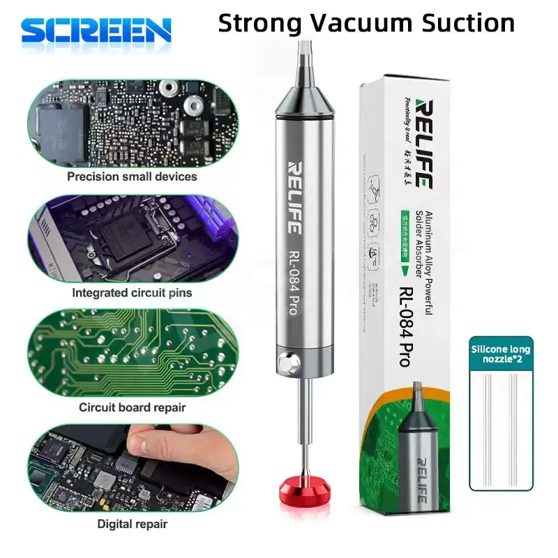 RELIFE RL-084 Pro Solder Sucker Manual Vacuum Suction Tin Gun Aluminum Alloy for PCB Soldering Removal Spot Welding tool
RELIFE RL-084 Pro Solder Sucker Manual Vacuum Suction Tin Gun Aluminum Alloy for PCB Soldering Removal Spot Welding tool