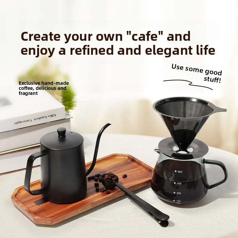 Coffee pot with lid, sharing pot, 304 stainless steel black, long spout, fine mouthed coffee hanging ear pot
Coffee pot with lid, sharing pot, 304 stainless steel black, long spout, fine mouthed coffee hanging ear pot