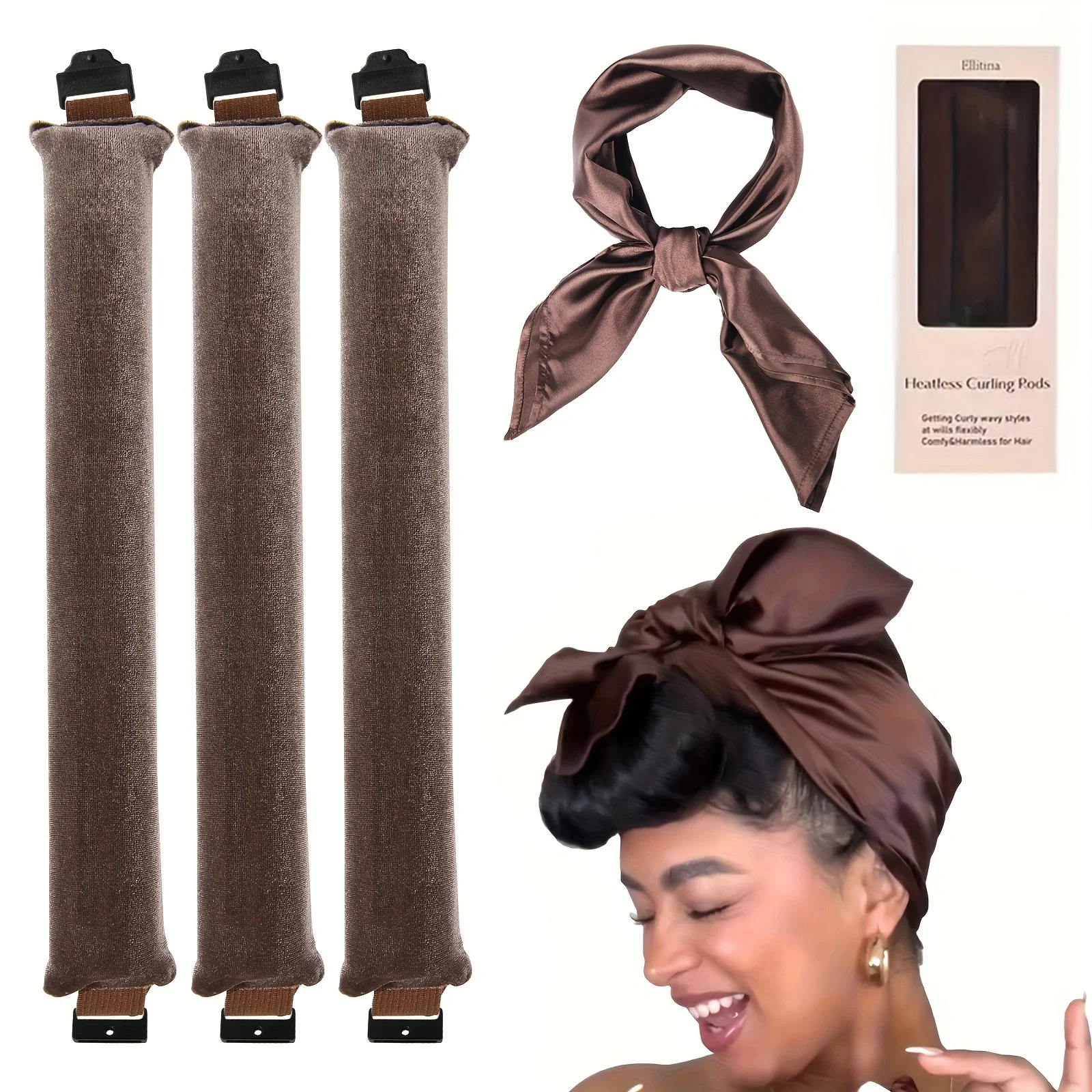 Ellitina 4pcs Overnight Hair Curlers w/Secure-Clasp Tech - No Heat, Safe. 3 DIY Styling Rods + Scarf Set for All Hair
Ellitina 4pcs Overnight Hair Curlers w/Secure-Clasp Tech - No Heat, Safe. 3 DIY Styling Rods + Scarf Set for All Hair