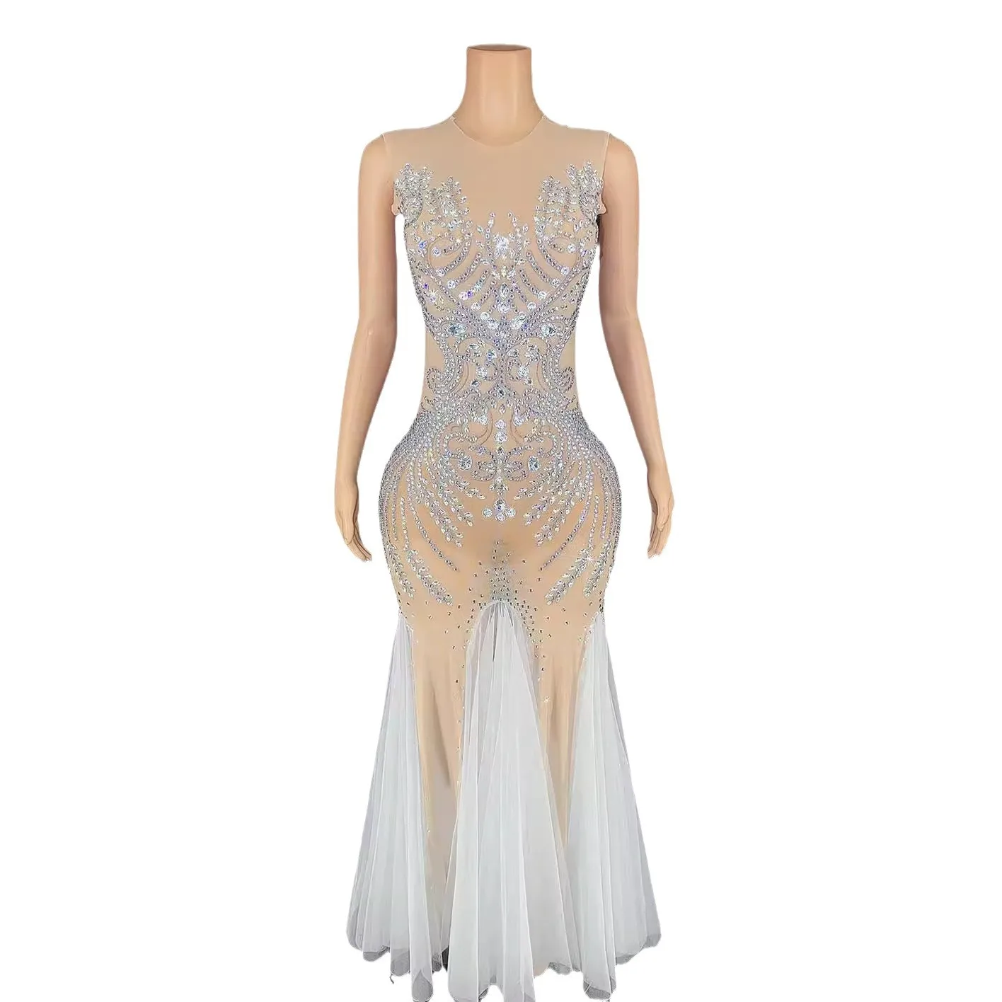 E-commerce Style Transparent Mesh Rhinestone Sleeveless Long Birthday Dress - Sexy Tight Yarn Design Robe Femme Chic Et Élégante
E-commerce Style Transparent Mesh Rhinestone Sleeveless Long Birthday Dress - Sexy Tight Yarn Design Robe Femme Chic Et Élégante