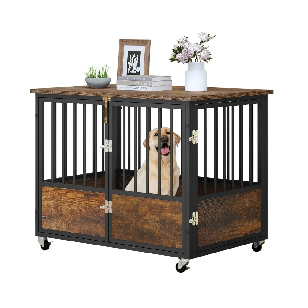 Large Dog Crate Furniture with Wheels, 38in Rustic Heavy Duty Metal Dog Crate and Kennel for Small Medium Dogs
Large Dog Crate Furniture with Wheels, 38in Rustic Heavy Duty Metal Dog Crate and Kennel for Small Medium Dogs