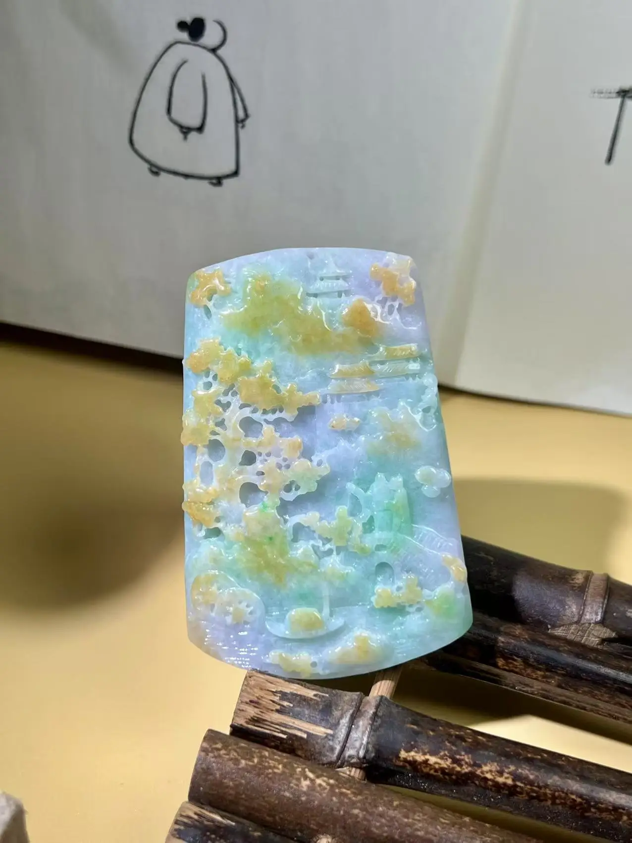 Hand‑Carved Natural A‑Grade “Spring Colors” Tricolor Jadeite Landscape Pendant – Emblem of Harmony, Renewal & Abundant Fortune
Hand‑Carved Natural A‑Grade “Spring Colors” Tricolor Jadeite Landscape Pendant – Emblem of Harmony, Renewal & Abundant Fortune