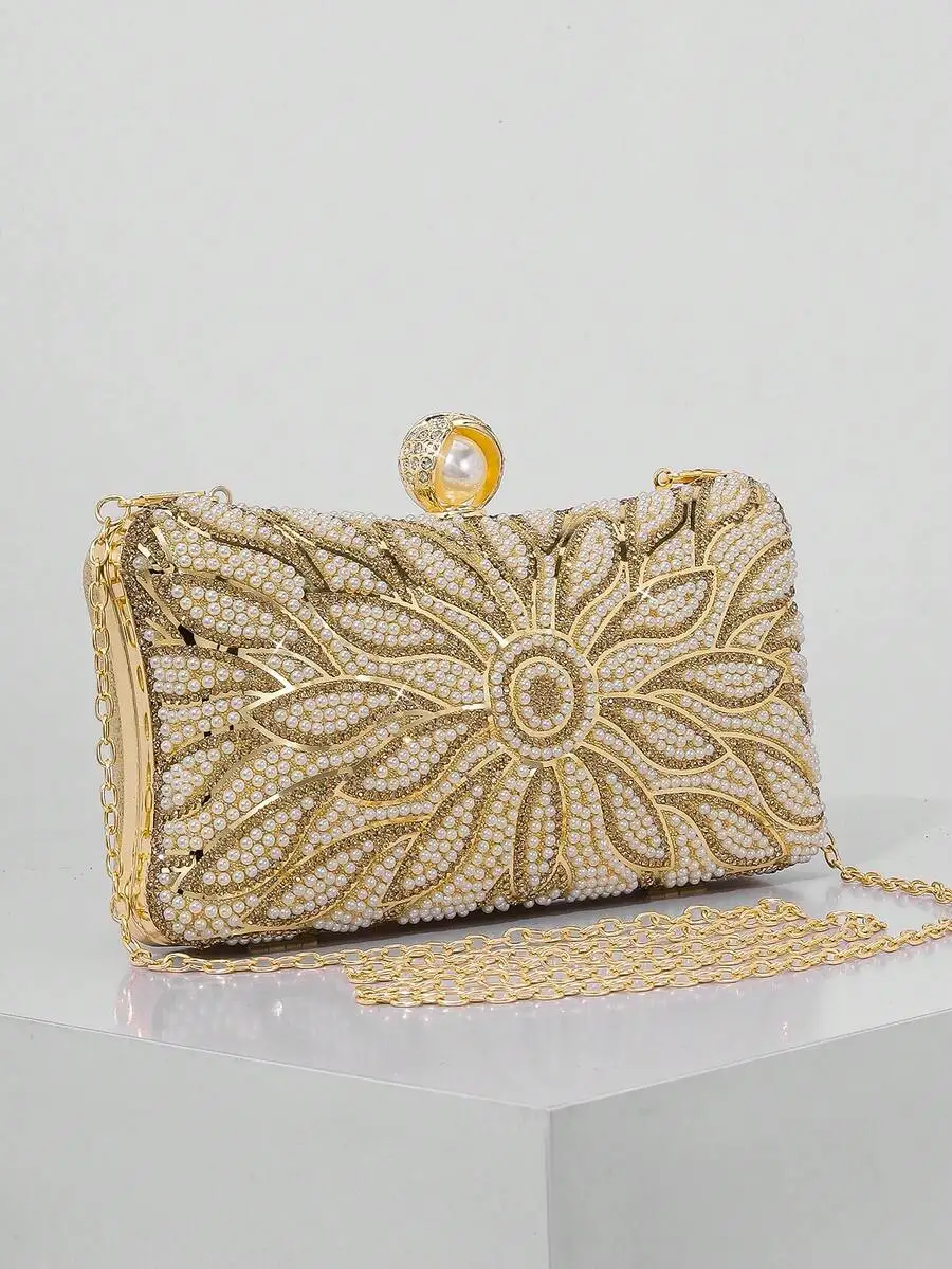 Elegant Faux Pearl Box Clutch Evening Bag With Rhinestone Floral Design For Women
Elegant Faux Pearl Box Clutch Evening Bag With Rhinestone Floral Design For Women