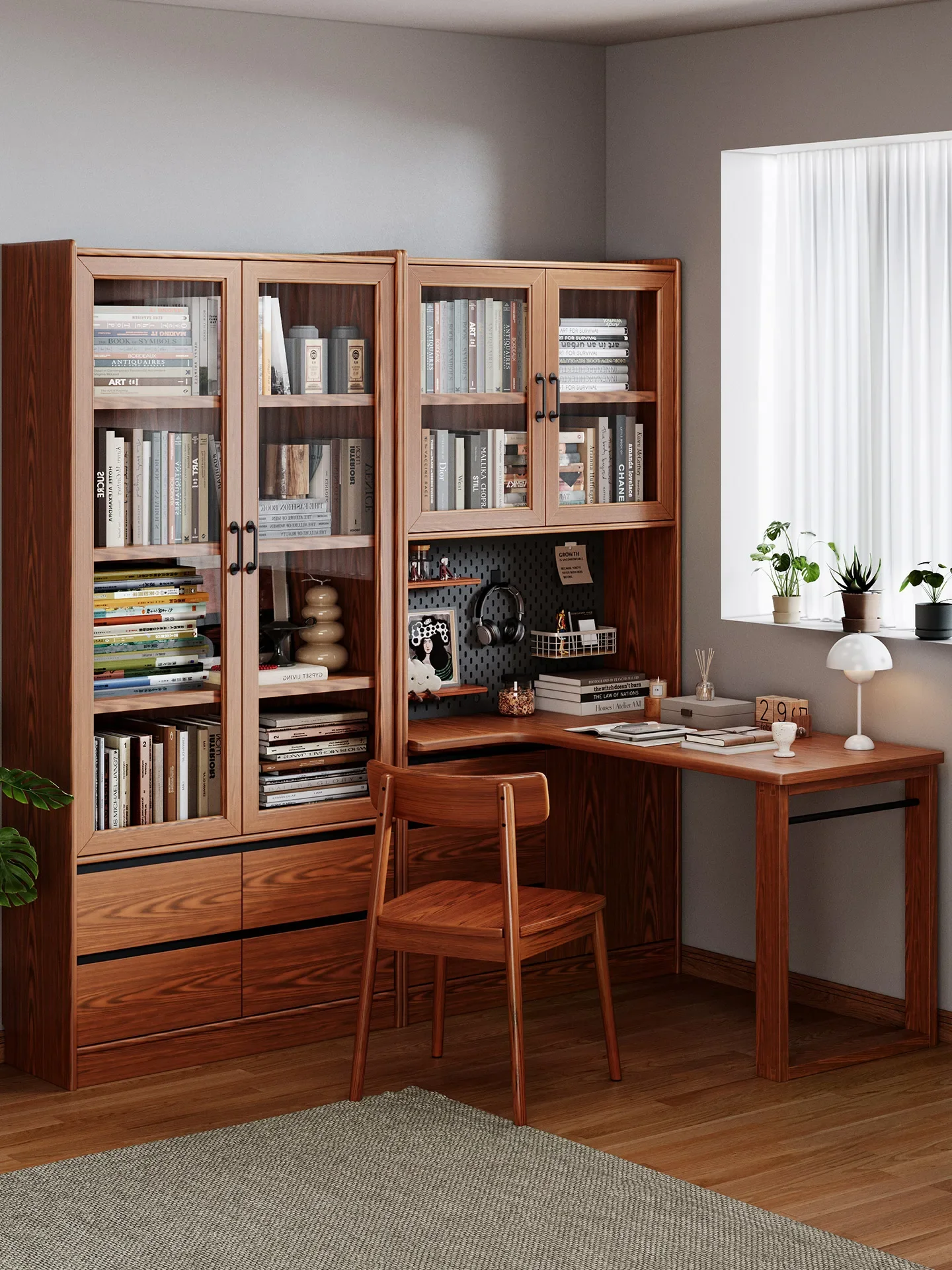 Solid wood bookshelf shelf, corner cabinet against the wall, desk integrated
Solid wood bookshelf shelf, corner cabinet against the wall, desk integrated