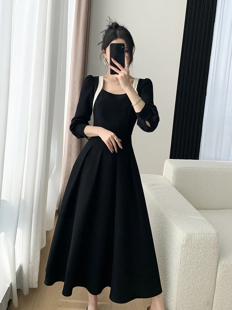 Bla Hepburn Sle Square Collar Long Dr Women's Spring New Slimming FT GUOGE Casual High Waist A-Line Polyester Fiber
Bla Hepburn Sle Square Collar Long Dr Women's Spring New Slimming FT GUOGE Casual High Waist A-Line Polyester Fiber