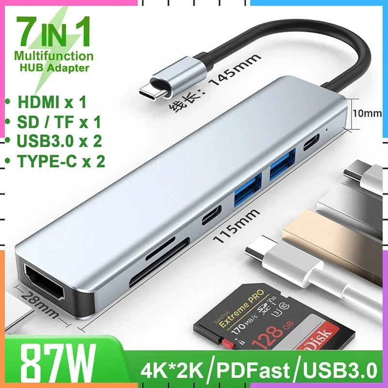 Концентратор USB C 7 в 1, тип C к HDMI, двойной порт USB3.0, зарядная док-станция PD, конвертер, многофункциональный адаптер HDMI
Концентратор USB C 7 в 1, тип C к HDMI, двойной порт USB3.0, зарядная док-станция PD, конвертер, многофункциональный адаптер HDMI