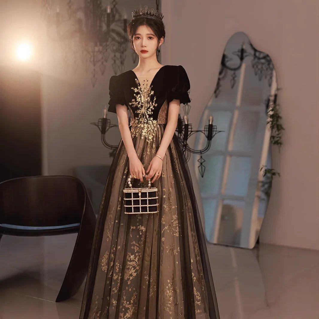Black Host Elegant Banquet Evening For Women Summer Runaway Princess Annual Meeting Art Exam Dress Formal Dress De Festa Gown 
Black Host Elegant Banquet Evening For Women Summer Runaway Princess Annual Meeting Art Exam Dress Formal Dress De Festa Gown