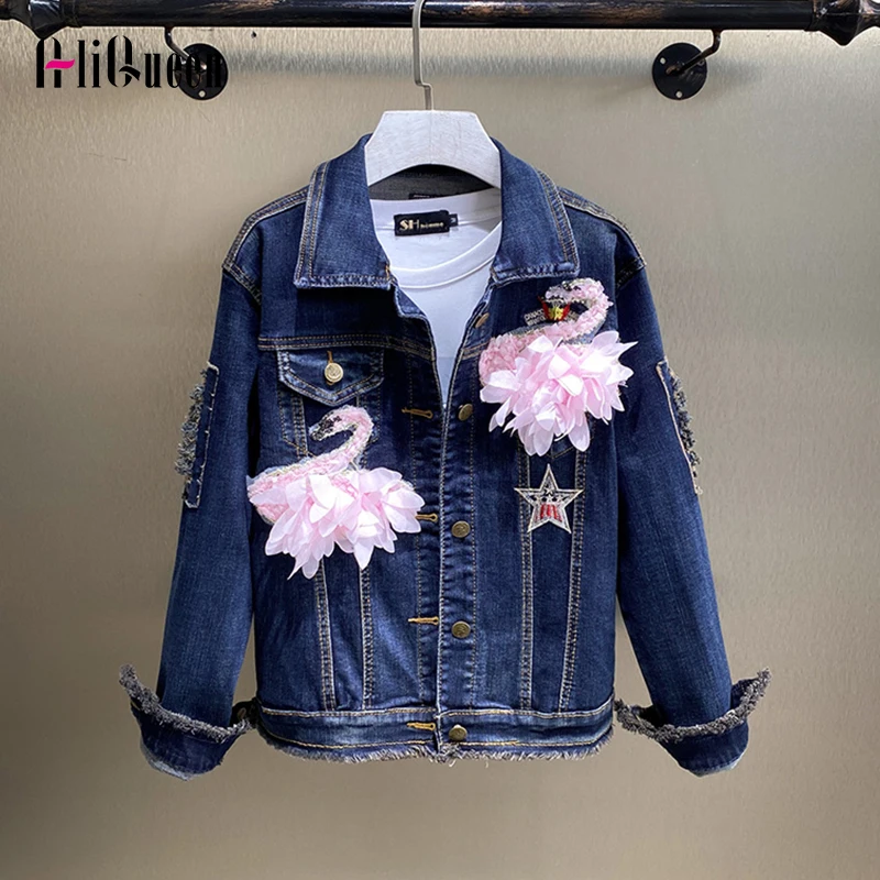 Streetwear Women Crop Sequins Designer Jean Jacket Casual Vintage All-match Slim Feminine Embroidery Swan Denim Coat Students
Streetwear Women Crop Sequins Designer Jean Jacket Casual Vintage All-match Slim Feminine Embroidery Swan Denim Coat Students