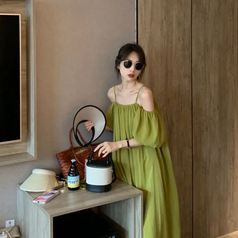 Green French Beach Skirt Fat Meat Cover Strap One-shoulder Dress for Women Summer Loose Shoulders White Long Skirt
Green French Beach Skirt Fat Meat Cover Strap One-shoulder Dress for Women Summer Loose Shoulders White Long Skirt