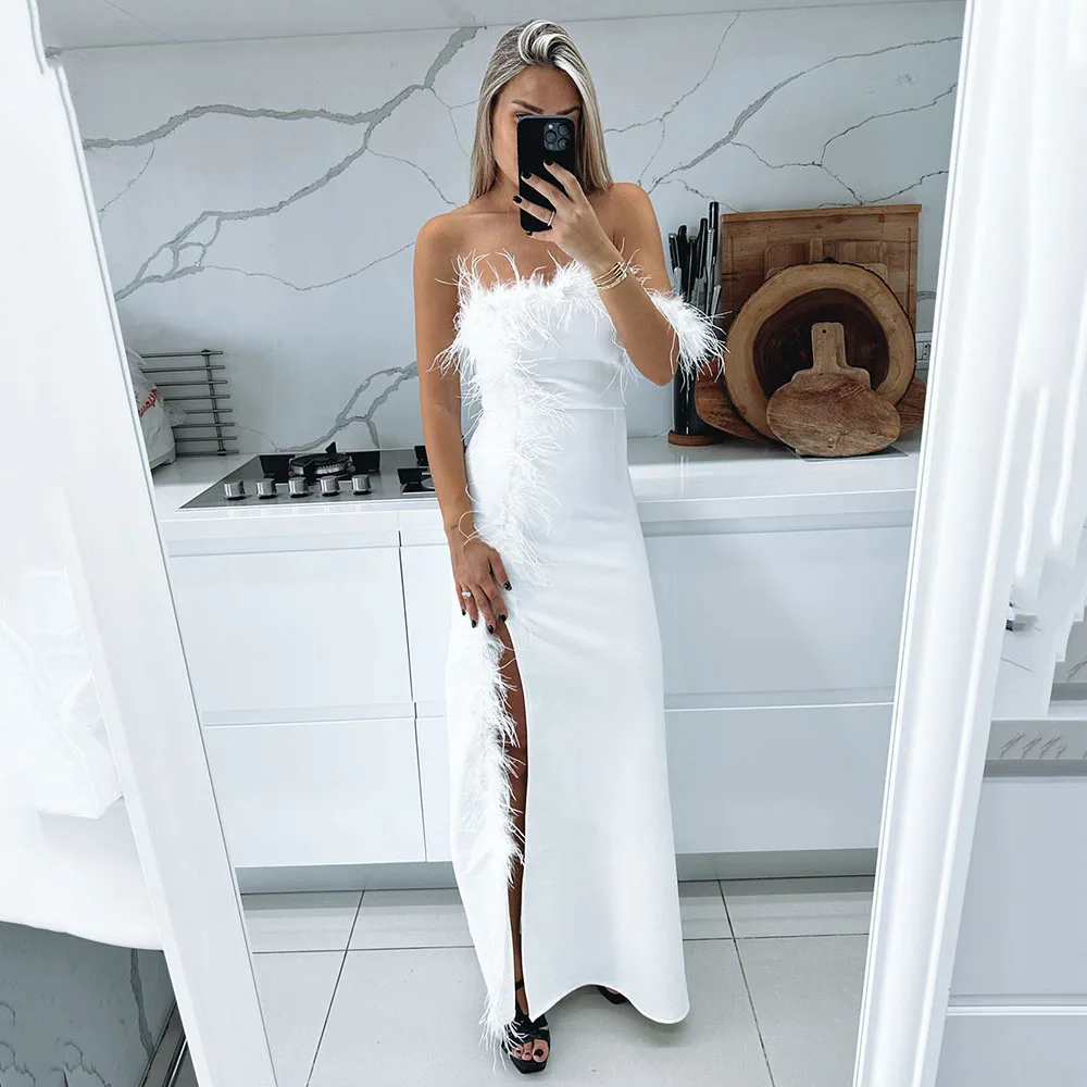 Elegant Mermaid Formal Dress Women's Evening Dress One Shoulder Birthday Dress Feathers Side Split Brides Wedding Party Gown
Elegant Mermaid Formal Dress Women's Evening Dress One Shoulder Birthday Dress Feathers Side Split Brides Wedding Party Gown