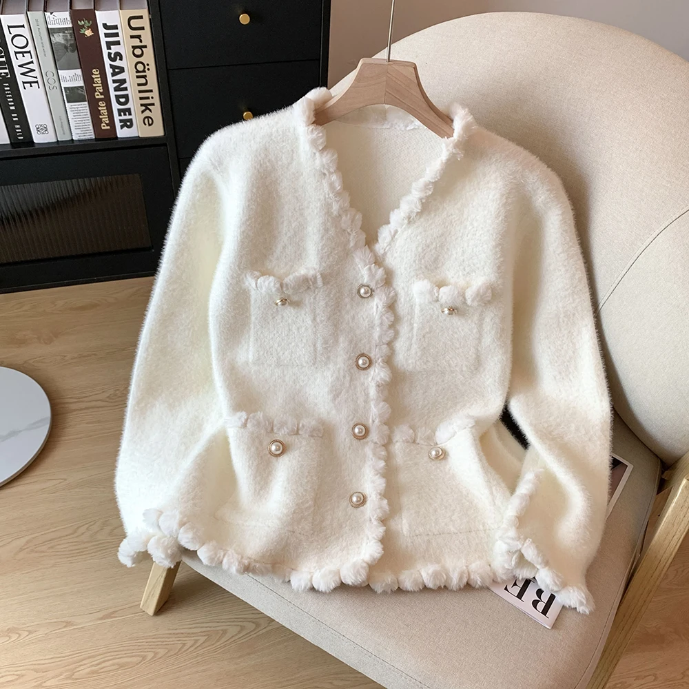 Faux Mink Fur Knitted Cardigan Sweater Coat Women's 2025 New Autumn Winter Fashion Thickened Single Breasted Female Jacket Tops
Faux Mink Fur Knitted Cardigan Sweater Coat Women's 2025 New Autumn Winter Fashion Thickened Single Breasted Female Jacket Tops