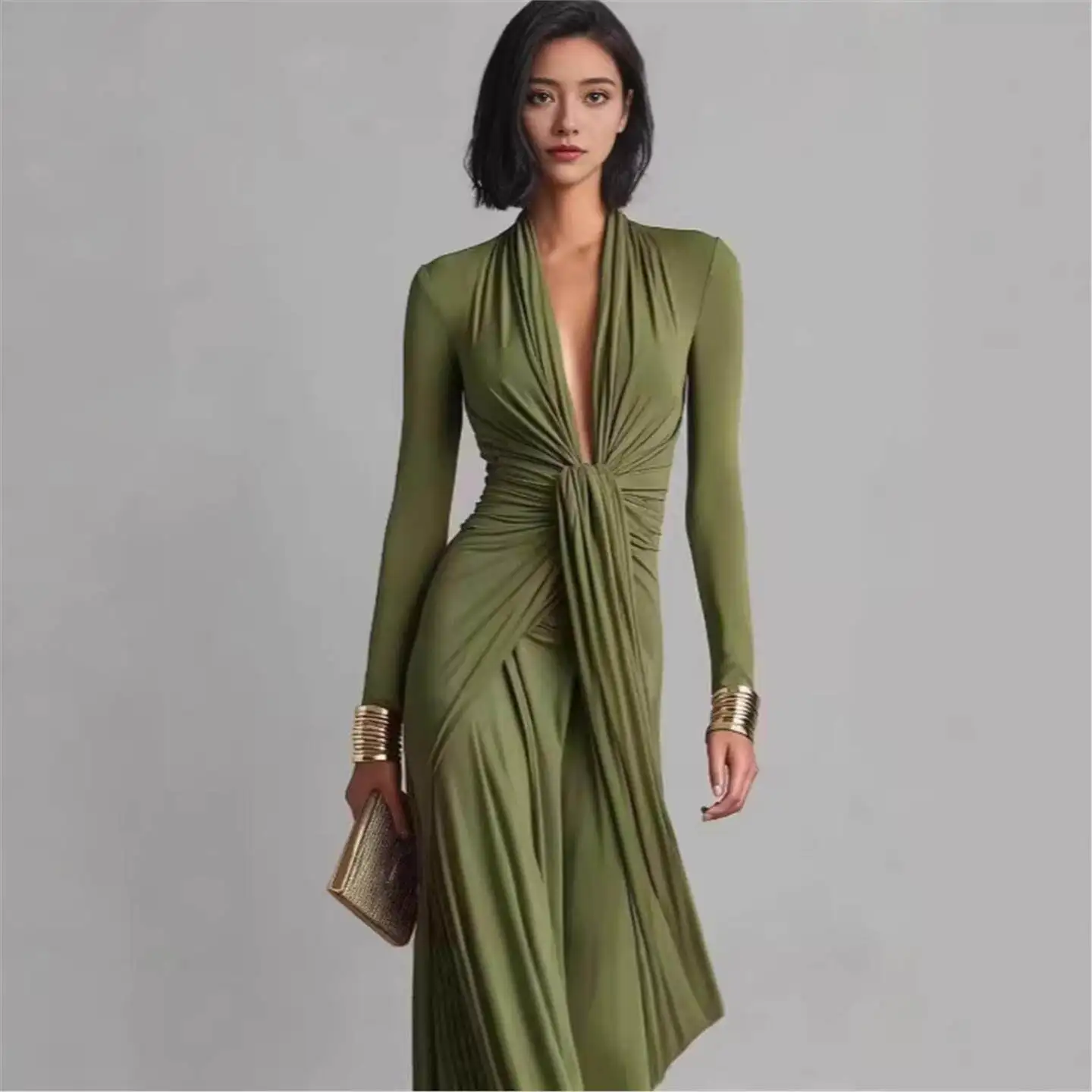 Casual Fashion V-Neck Pleated Evening Dress Elegant Long Skirt Design Spring Summer New Style Cleanfit mid Waist A-Line Dress
Casual Fashion V-Neck Pleated Evening Dress Elegant Long Skirt Design Spring Summer New Style Cleanfit mid Waist A-Line Dress