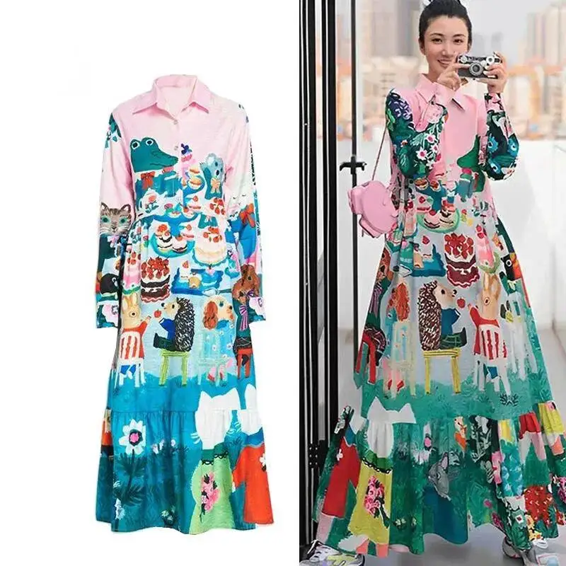 Women Casual Midi Shirt Dress Long Sleeve New Comings Fashion Design Cartoon Print Lady Streetwear Flower Vestidos Large Size
Women Casual Midi Shirt Dress Long Sleeve New Comings Fashion Design Cartoon Print Lady Streetwear Flower Vestidos Large Size