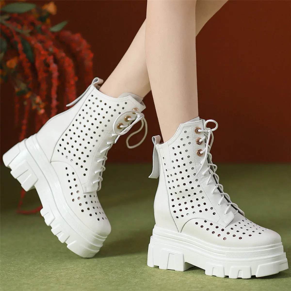 Summer Pumps Shoes Women Lace Up Hollow Cow Leather Super High Heels Ankle Boots Female Round Toe Fashion Sneakers Casual Shoes
Summer Pumps Shoes Women Lace Up Hollow Cow Leather Super High Heels Ankle Boots Female Round Toe Fashion Sneakers Casual Shoes