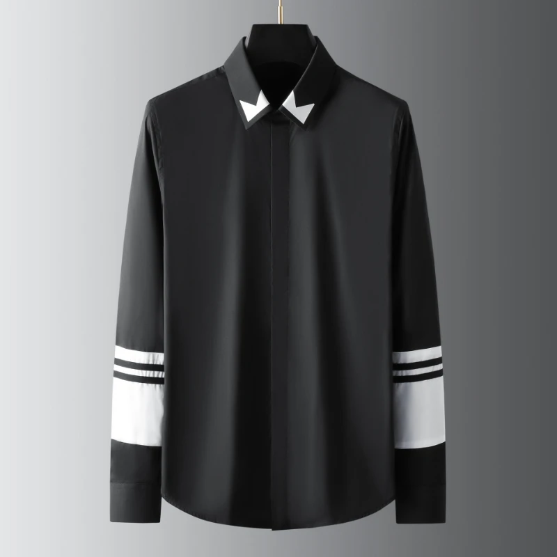 2022 Black White Splicing Mens Shirts Luxury Cotton Long Sleeve Printed Collar Man Shirts Simple Slim Fit Party Male Shirts
2022 Black White Splicing Mens Shirts Luxury Cotton Long Sleeve Printed Collar Man Shirts Simple Slim Fit Party Male Shirts