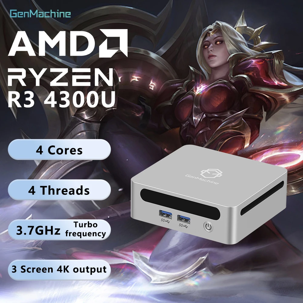 GenMachine New Mini PC AMD Ryzen 3 4300U 16G RAM+512GB SSD Processor Windows 11 3.7GHz DDR4 Wifi6 BT5.2 HD pc gamer Mini Pc
GenMachine New Mini PC AMD Ryzen 3 4300U 16G RAM+512GB SSD Processor Windows 11 3.7GHz DDR4 Wifi6 BT5.2 HD pc gamer Mini Pc