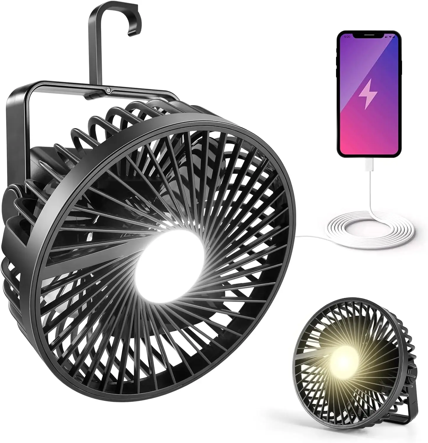 Rechargeable Camping Fan with LED Lantern, Portable Tent Fan with Hanging Hook for Outdoor Emergency
Rechargeable Camping Fan with LED Lantern, Portable Tent Fan with Hanging Hook for Outdoor Emergency