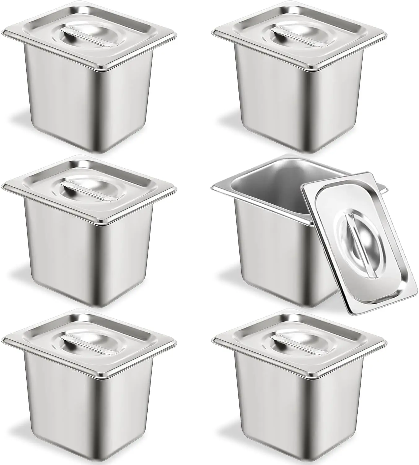 6 Stainless Steel Hotel Pans 1/6 Size 6 Inch Deep with Lids for Chafing Steam Table Catering Food Storage
6 Stainless Steel Hotel Pans 1/6 Size 6 Inch Deep with Lids for Chafing Steam Table Catering Food Storage