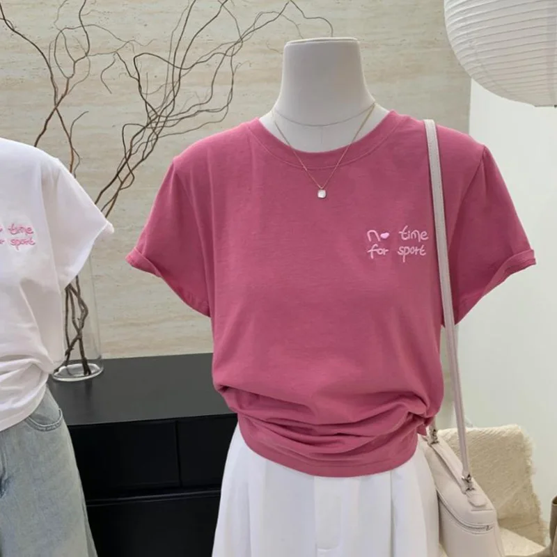 Casual Loose Women's Pure Cotton O-neck T-Shirt Summer New Chic Letter Embroidery Solid Short Sleeve Tops
Casual Loose Women's Pure Cotton O-neck T-Shirt Summer New Chic Letter Embroidery Solid Short Sleeve Tops