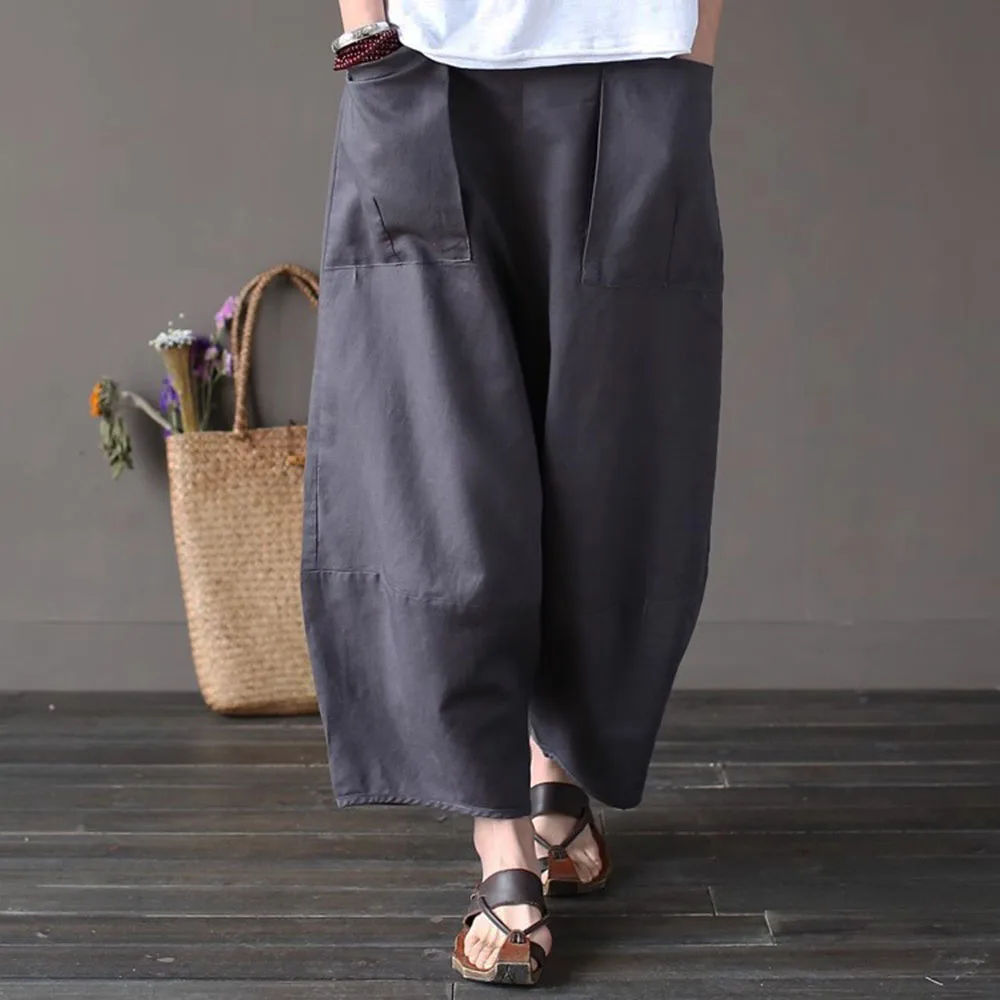 Women Wide Leg Leisure Pants Summer Linen cotton Layered Splicing Elastc Waist Loose Retro Cropped Trousers Harlen pants Pockets
Women Wide Leg Leisure Pants Summer Linen cotton Layered Splicing Elastc Waist Loose Retro Cropped Trousers Harlen pants Pockets