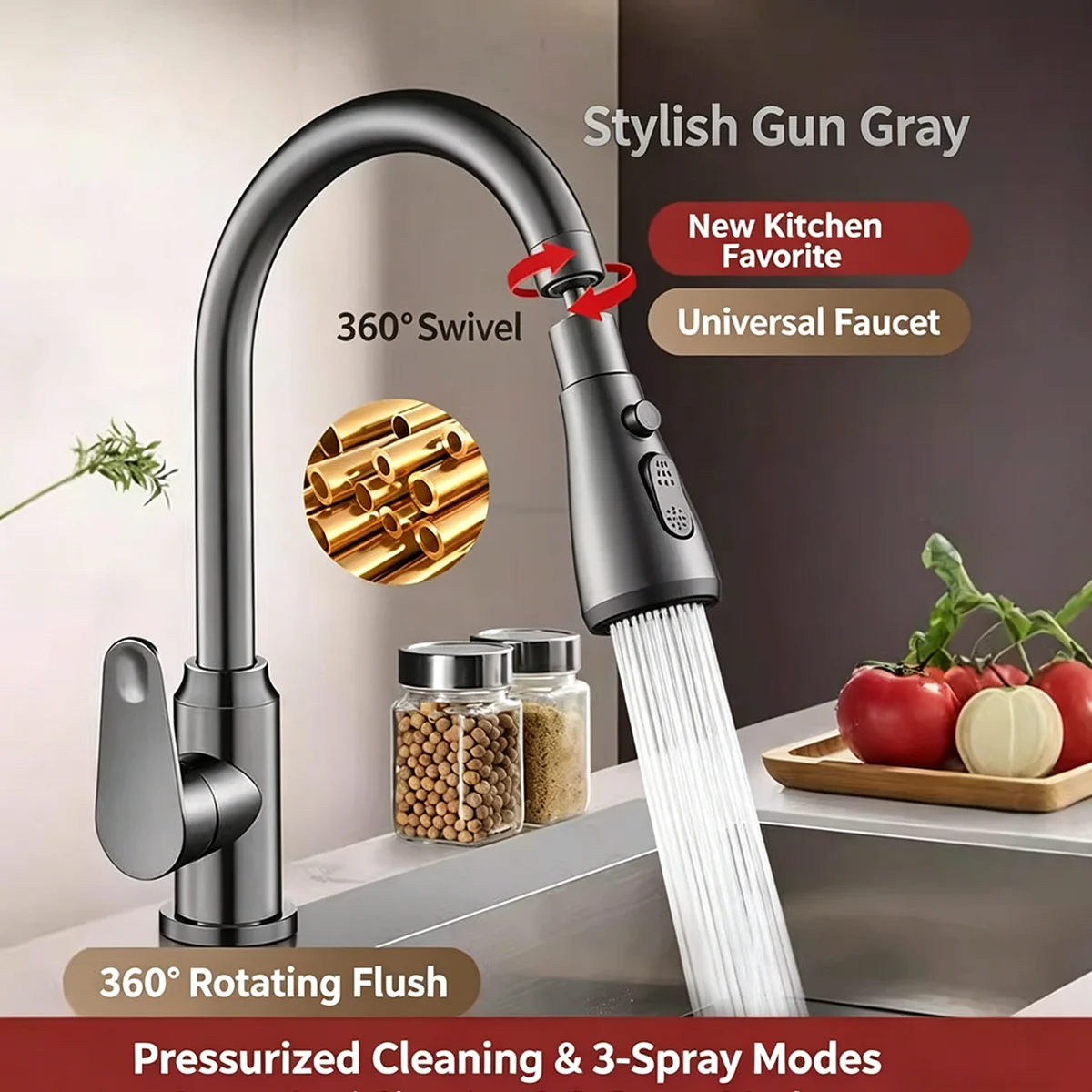 360° Rotating Kitchen Faucet Slim Waist Pressurized Anti-Splash Extended Filter Foam Universal Faucet Head Sprayer for Kitchen
360° Rotating Kitchen Faucet Slim Waist Pressurized Anti-Splash Extended Filter Foam Universal Faucet Head Sprayer for Kitchen