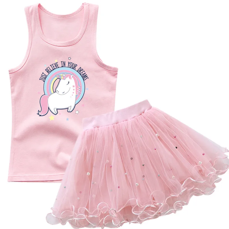 Girls Summer Clothes Set Kids Rainbow Unicorn Sleelevess T-shirt Top +TUTU Skirt 2pcs Suits kids party clothing Set
Girls Summer Clothes Set Kids Rainbow Unicorn Sleelevess T-shirt Top +TUTU Skirt 2pcs Suits kids party clothing Set