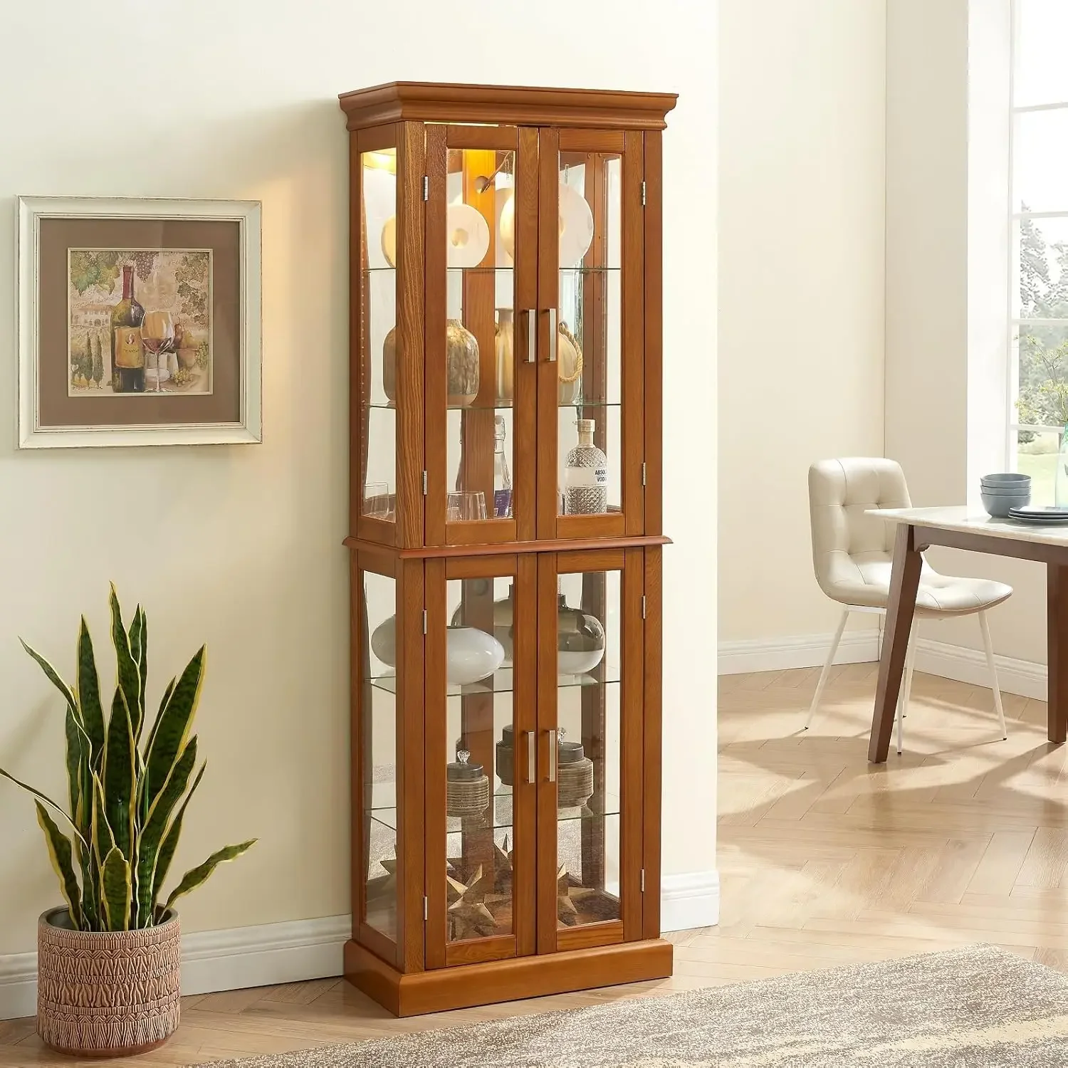 Wooden Display Curio Cabinet With Glass Doors Adjustable Glass Shelves Lighted Storage Shelves Living Room Oak
Wooden Display Curio Cabinet With Glass Doors Adjustable Glass Shelves Lighted Storage Shelves Living Room Oak