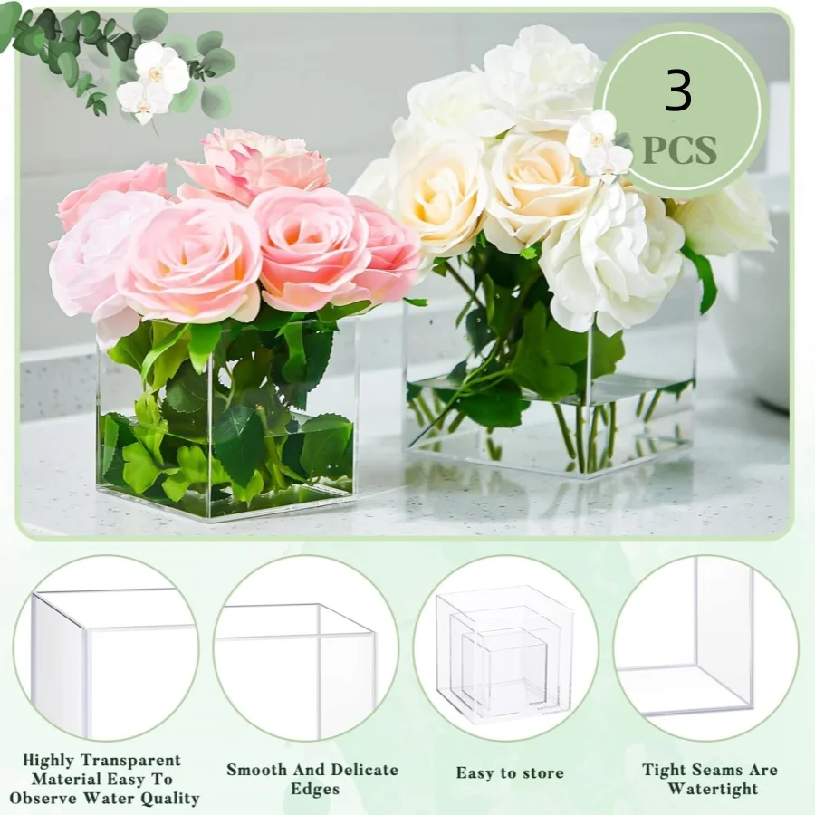 2024 NEW Acrylic Square Flower Vase suit Bulk for Centerpiece Decorative Clear for Home Wedding Party Table Decor
2024 NEW Acrylic Square Flower Vase suit Bulk for Centerpiece Decorative Clear for Home Wedding Party Table Decor