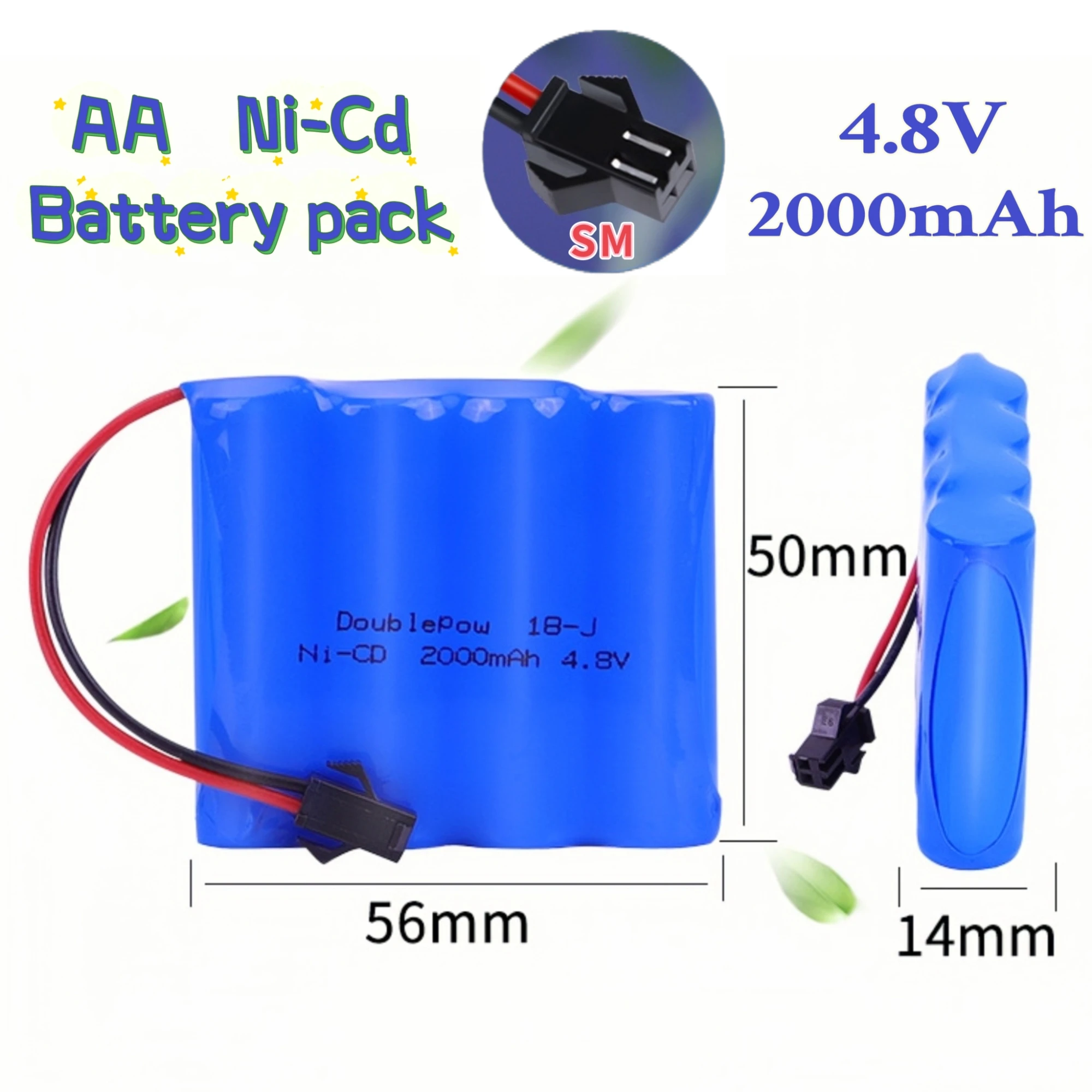AA Battery Pack 4.8V 2000mAh SM Plug Rechargeable Ni-Cd Battery with USB Charger For Alloy climbing car Four-wheel drive toy car
AA Battery Pack 4.8V 2000mAh SM Plug Rechargeable Ni-Cd Battery with USB Charger For Alloy climbing car Four-wheel drive toy car
