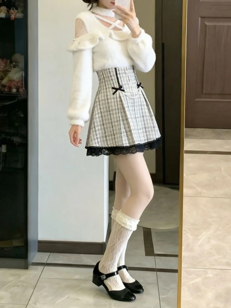 Sweet Preppy Style Lolita 2 Piece Set Women Lovely Long Sleeve Lace Ruffle Blouses + High Waist Plaid Skirt New Kawaii Slim Suit
Sweet Preppy Style Lolita 2 Piece Set Women Lovely Long Sleeve Lace Ruffle Blouses + High Waist Plaid Skirt New Kawaii Slim Suit