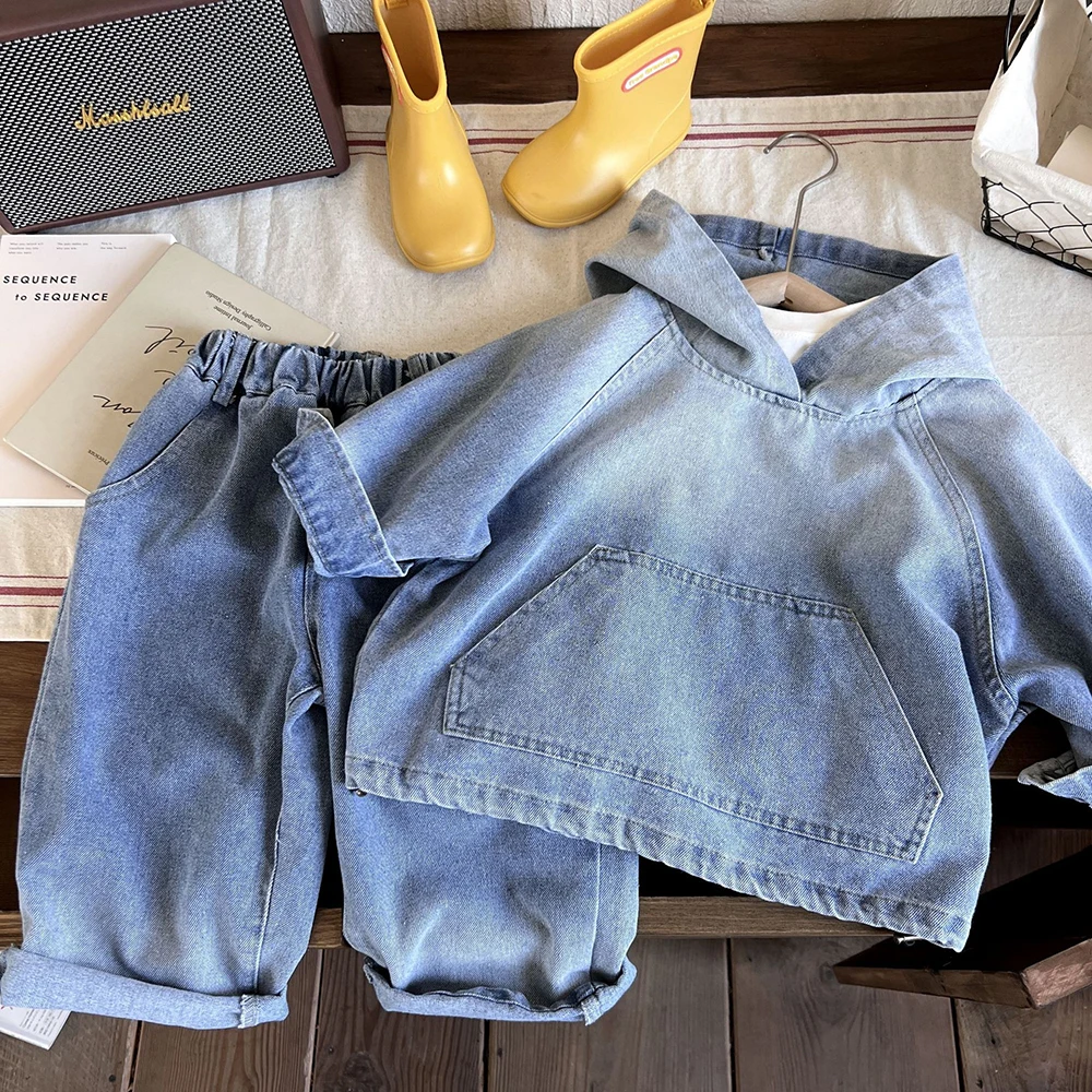 1-8Years Old Kids Jacket Jeans Suit Boys Casual Hooded Denim Pullover Coats+Pants 2Pcs Spring Autumn Children Clothes Sets
1-8Years Old Kids Jacket Jeans Suit Boys Casual Hooded Denim Pullover Coats+Pants 2Pcs Spring Autumn Children Clothes Sets