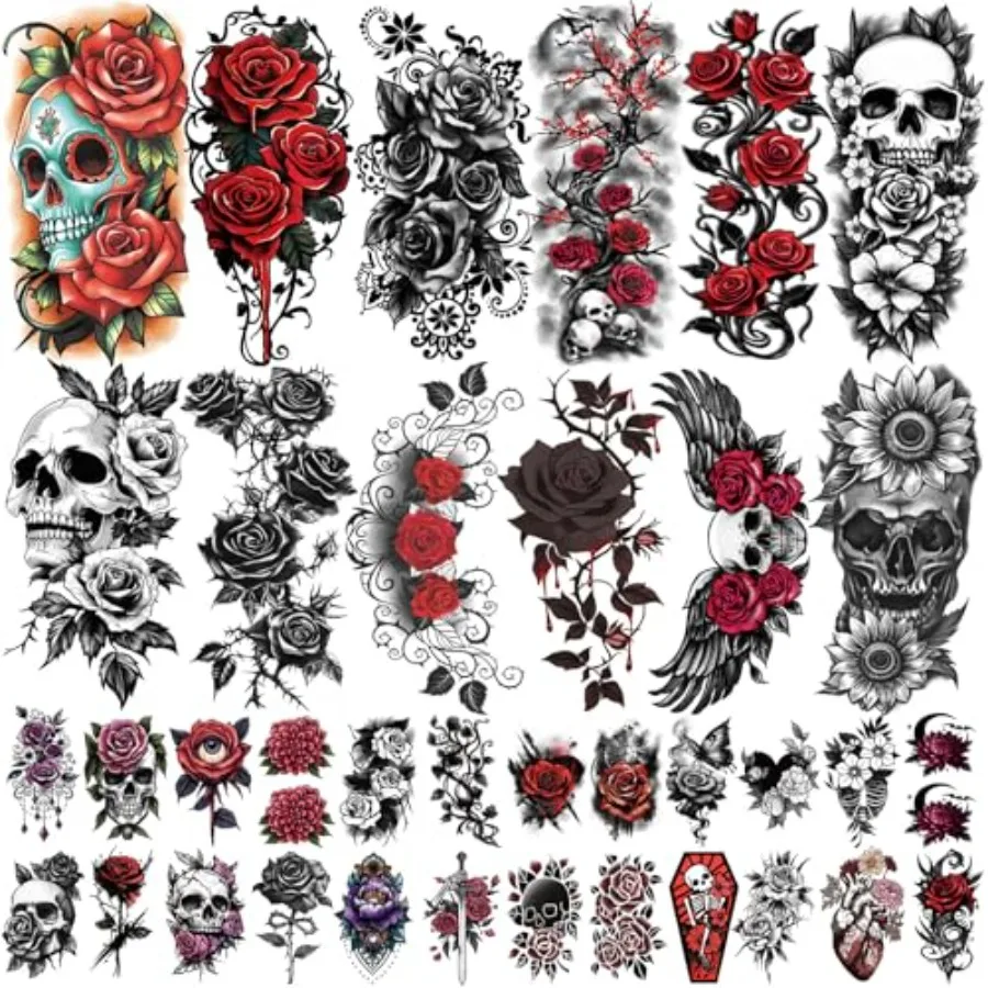 77 Sheets Flowers Skeleton Skull Temporary Tattoo for Women Men, 17 Half Arm Dark Gothic Punk Rocker Butterfly Fake Tattoos, 60
77 Sheets Flowers Skeleton Skull Temporary Tattoo for Women Men, 17 Half Arm Dark Gothic Punk Rocker Butterfly Fake Tattoos, 60