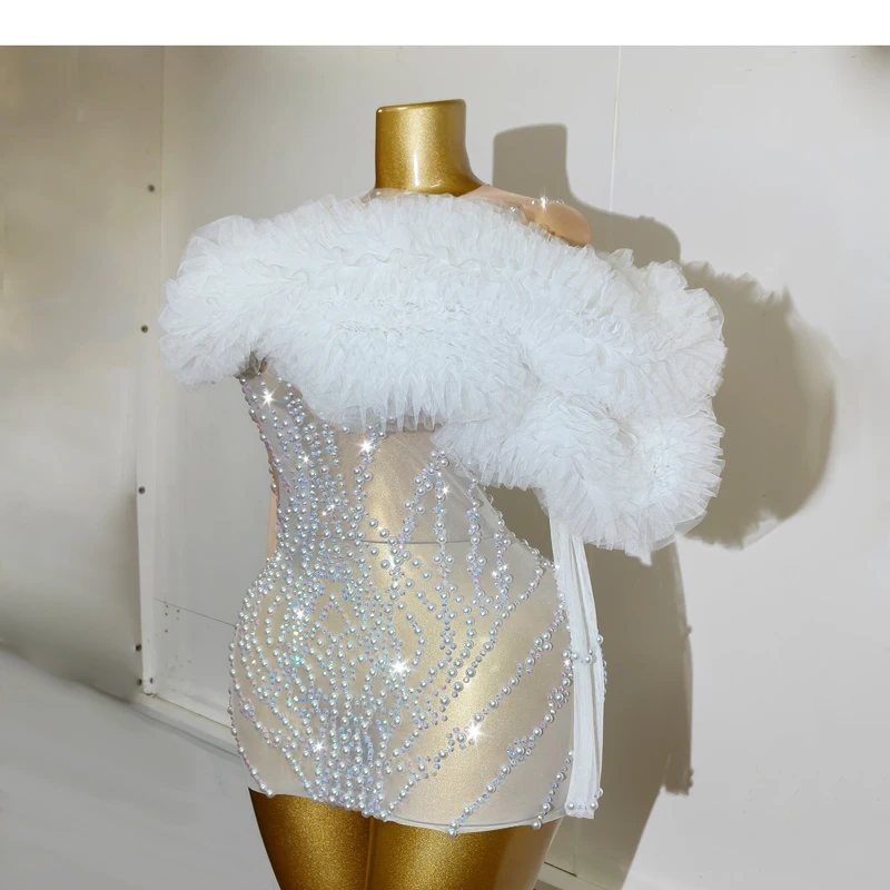 New White Mesh Ruffle Women's Dress Sexy Pearl Shiny See-through Twight Mini Skirt Birthday Nightclub Club Wear Stage Costume
New White Mesh Ruffle Women's Dress Sexy Pearl Shiny See-through Twight Mini Skirt Birthday Nightclub Club Wear Stage Costume
