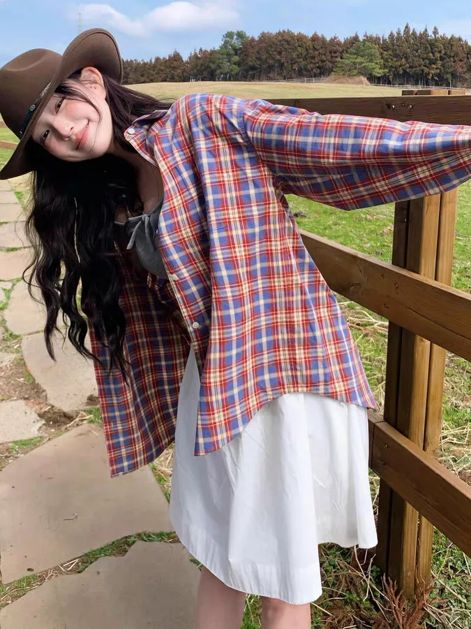 Retro Plaid Loose Long Sleeve Women's Shirt Sun Protection Open Cardigan Cotton Material Medium Length Vintage Style
Retro Plaid Loose Long Sleeve Women's Shirt Sun Protection Open Cardigan Cotton Material Medium Length Vintage Style