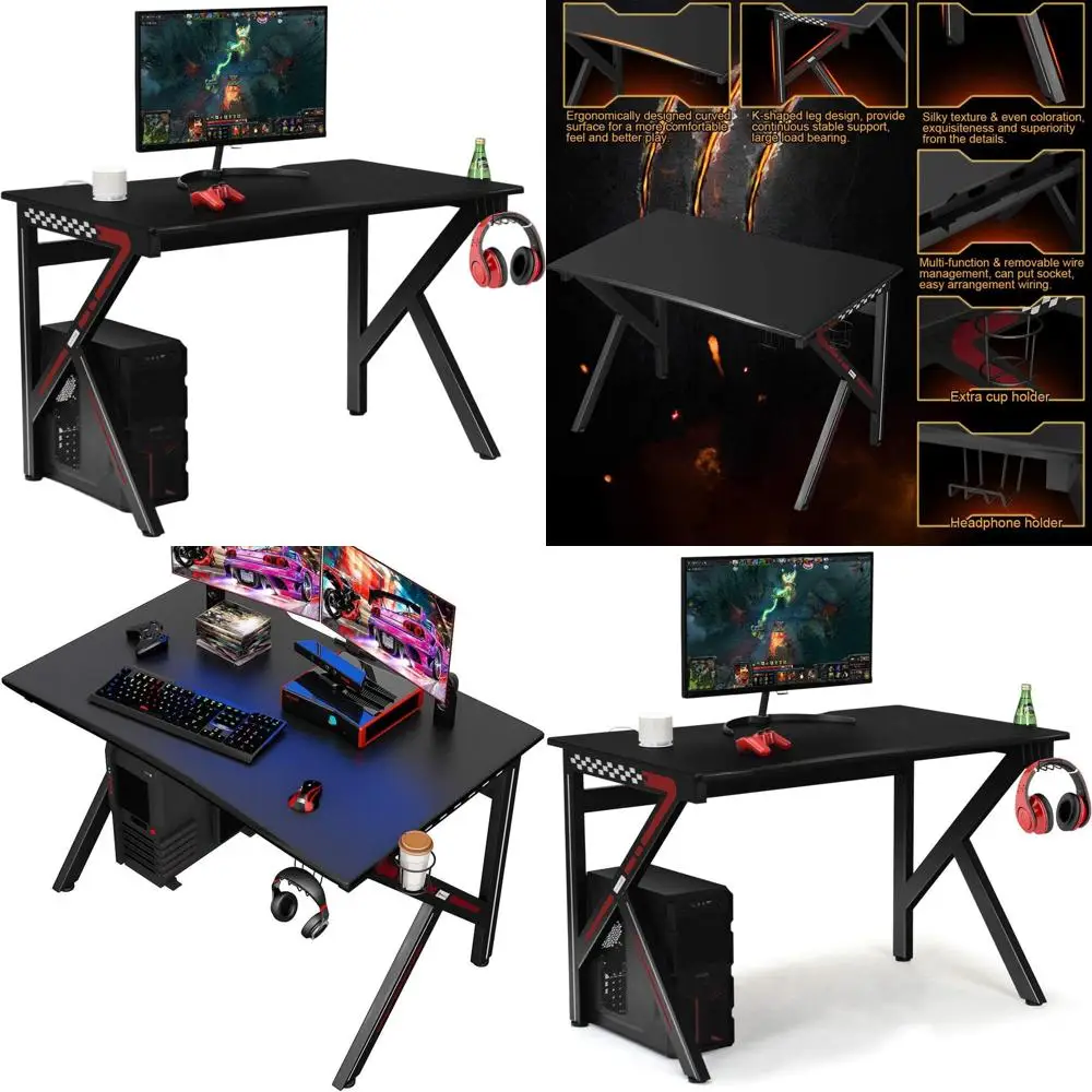 Ergonomic Gaming Desk with Cup and Headphone Holders, Adjustable Feet for Comfort, Ideal for Home Office and E-Sports
Ergonomic Gaming Desk with Cup and Headphone Holders, Adjustable Feet for Comfort, Ideal for Home Office and E-Sports