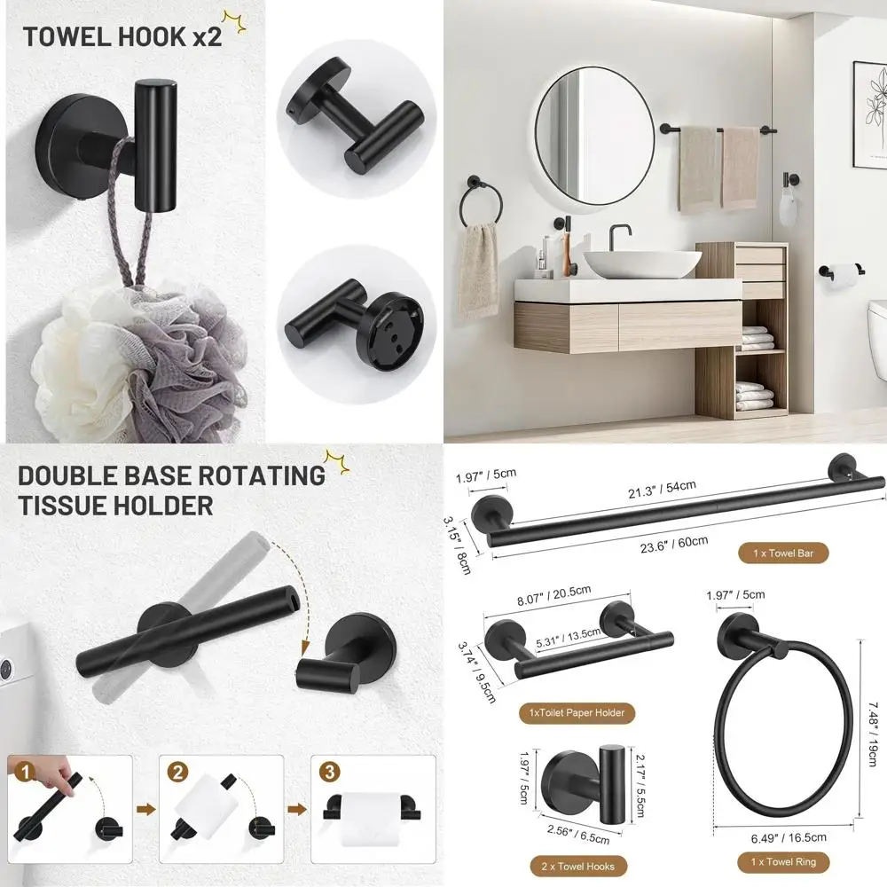 24 Inch Matte Black 5-Piece Stainless Steel Bathroom Hardware Set with Towel Bar and Accessories
24 Inch Matte Black 5-Piece Stainless Steel Bathroom Hardware Set with Towel Bar and Accessories