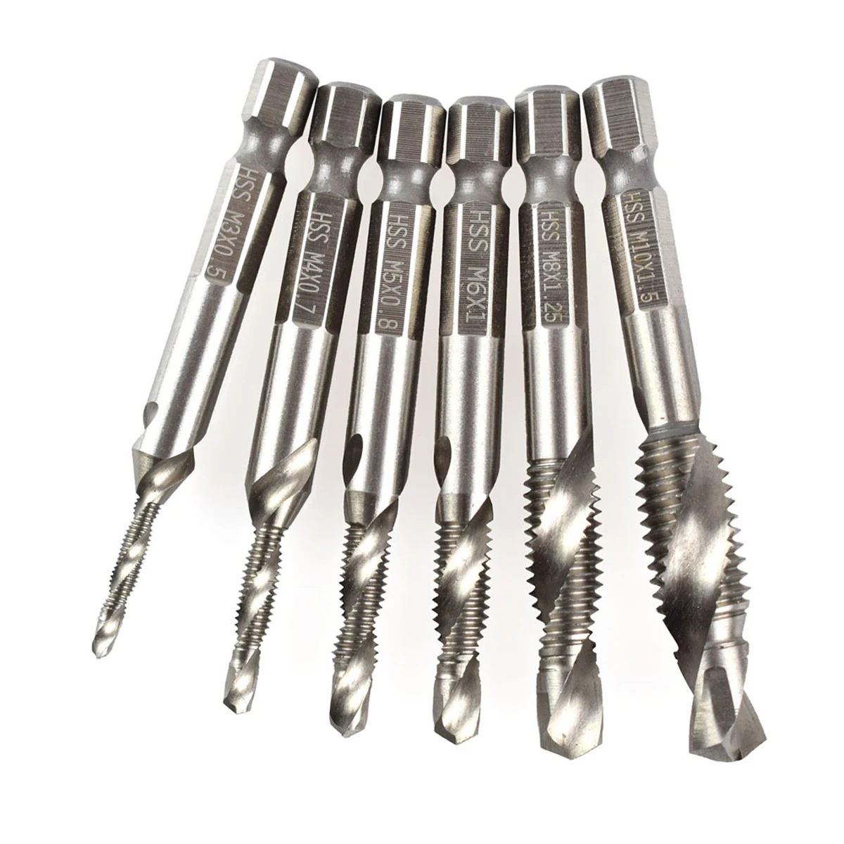 6pcs Thread Tap Drill Set Spiral Point Solid Countersink Bit Metal Aluminum Iron Fast Replacement Self-Centering Composite Cone
6pcs Thread Tap Drill Set Spiral Point Solid Countersink Bit Metal Aluminum Iron Fast Replacement Self-Centering Composite Cone