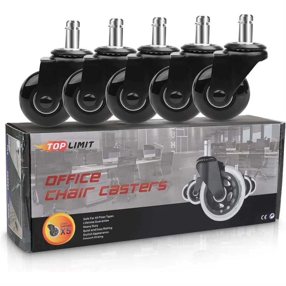 Office Chair Caster Replacement Wheels for Hardwood Floor and Carpet, 2" Heavy Duty Universal Floor Safe Set of 5, Rubber Wheels
Office Chair Caster Replacement Wheels for Hardwood Floor and Carpet, 2" Heavy Duty Universal Floor Safe Set of 5, Rubber Wheels
