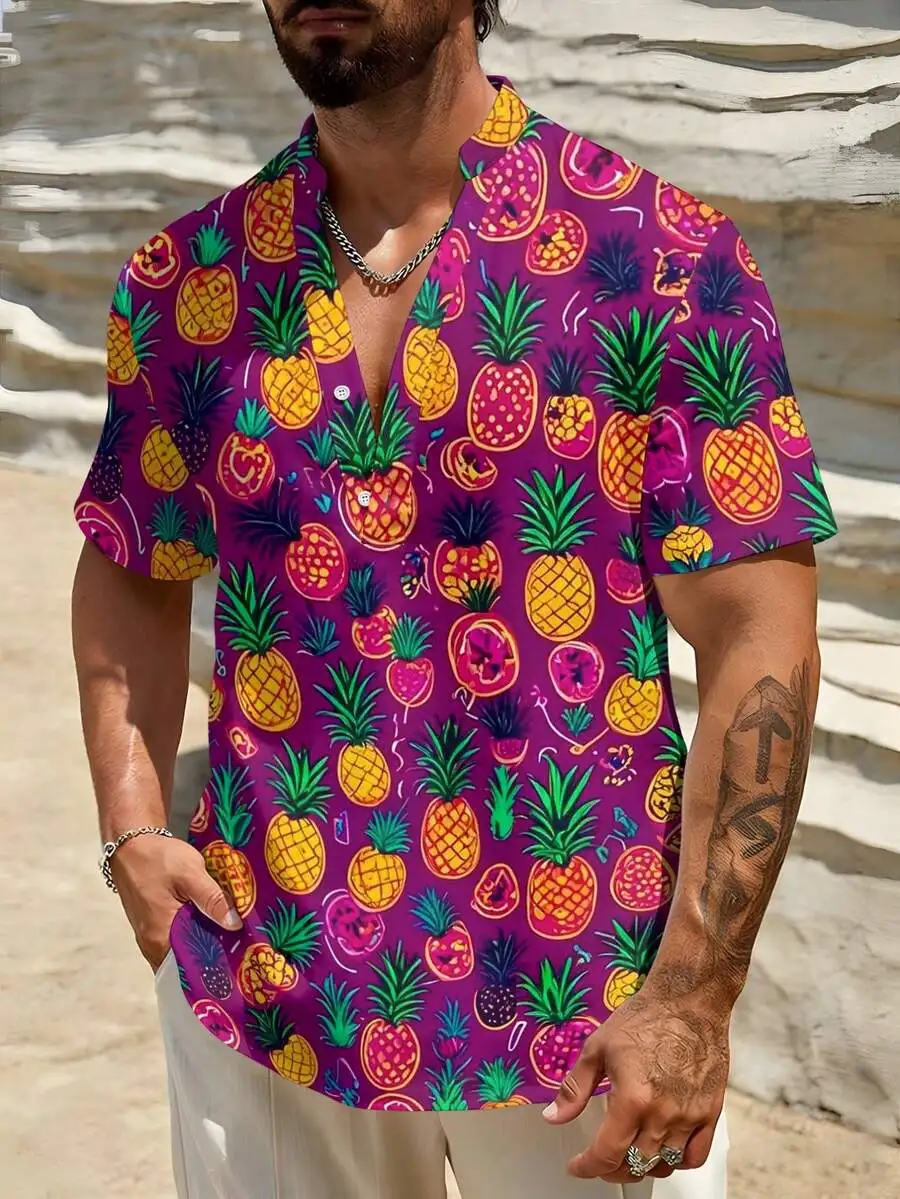 Mens Pineapple Print Short Sleeve V-Neck Button Down Shirt Polyester Casual Summer Top
Mens Pineapple Print Short Sleeve V-Neck Button Down Shirt Polyester Casual Summer Top