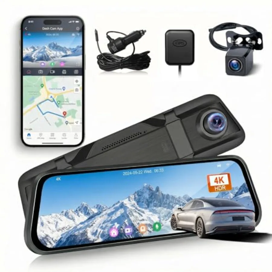 4K Mirror Dash Cam for car use, aluminum alloy body, black color, 4K front + 1080P rear dual recording, WiFi, loop recording, G
4K Mirror Dash Cam for car use, aluminum alloy body, black color, 4K front + 1080P rear dual recording, WiFi, loop recording, G