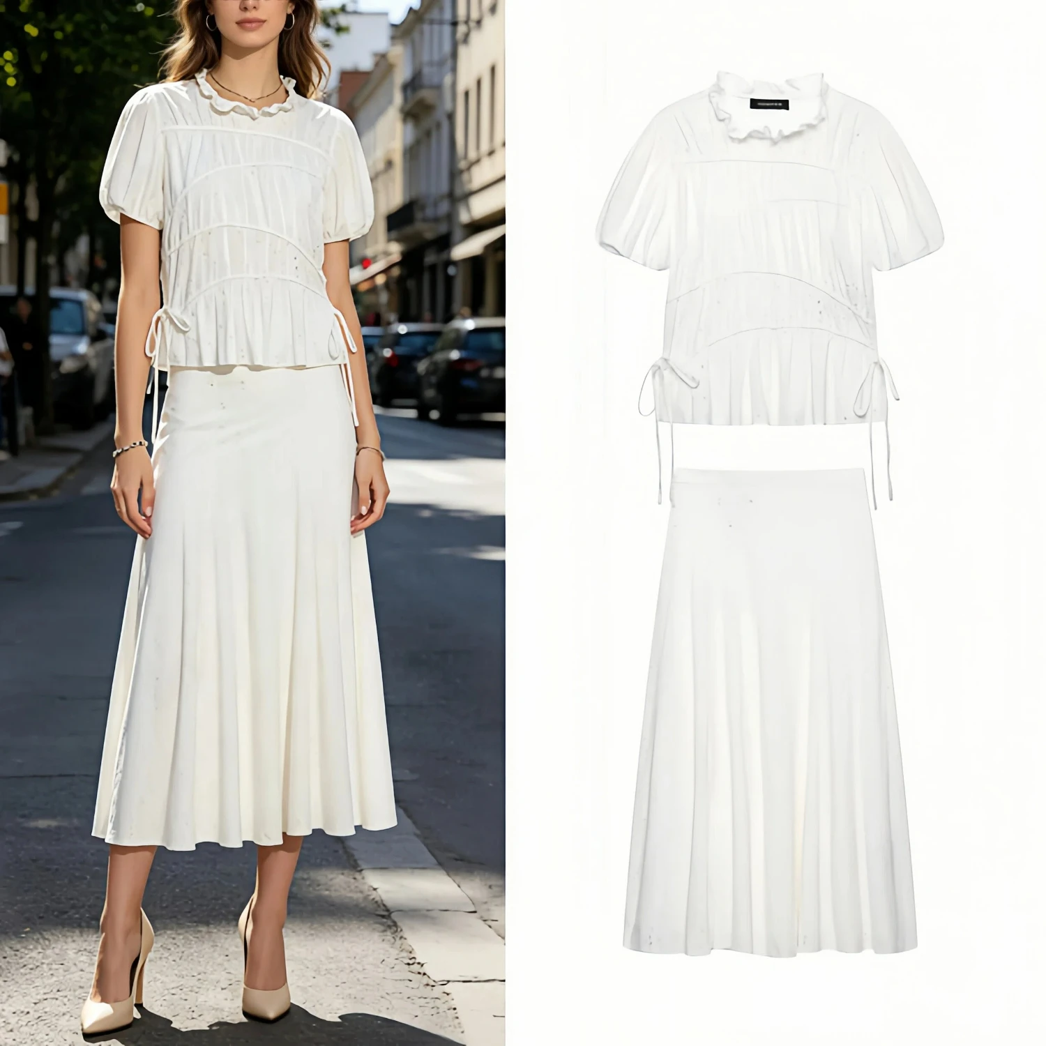 Womens Embroidered Eyelet Two Piece Set Ruched Top with Elastic Straps A Line Midi Skirt Summer 2026
Womens Embroidered Eyelet Two Piece Set Ruched Top with Elastic Straps A Line Midi Skirt Summer 2026
