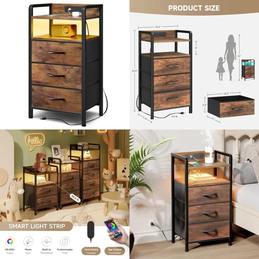 Night Stand Bedside Table Bedroom - Nightstand with Charging Station and LED Light Strip, Bed Side End Table with Storage Shelf
Night Stand Bedside Table Bedroom - Nightstand with Charging Station and LED Light Strip, Bed Side End Table with Storage Shelf