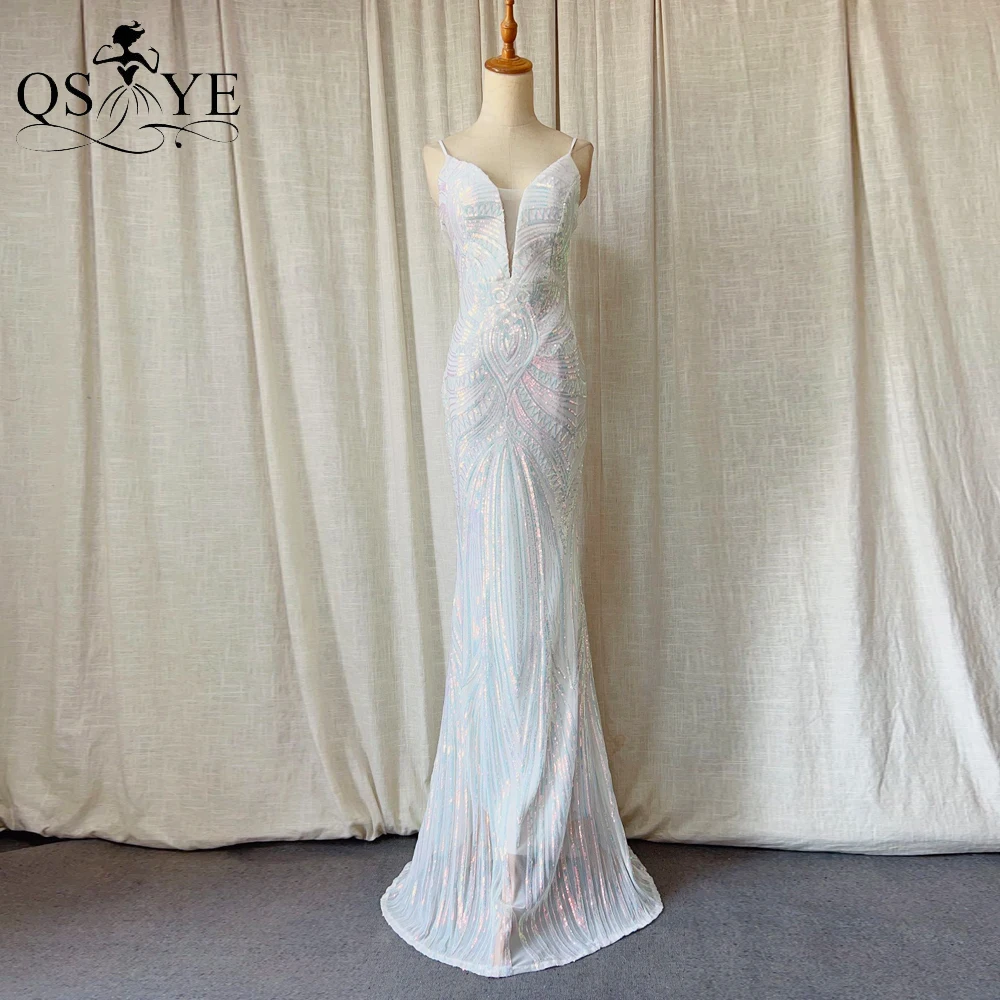 Sparkle Sequin White Wedding Dresses Mermaid Crystal Beaded Pattern Lace Bridal Gown Spaghetti Straps V neck Bride Wedding Gown 
Sparkle Sequin White Wedding Dresses Mermaid Crystal Beaded Pattern Lace Bridal Gown Spaghetti Straps V neck Bride Wedding Gown