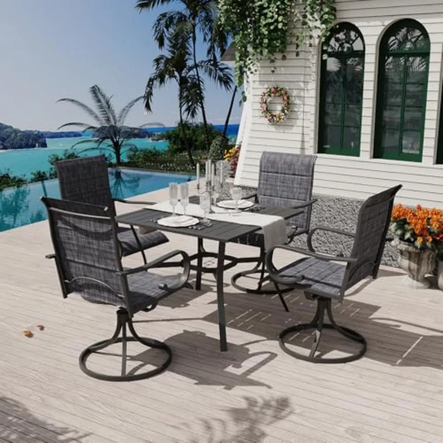 Outdoor dining set for porch, garden, backyard, deck: 5-piece, 4 swivel rocker chairs with high back Textilene, square metal ta
Outdoor dining set for porch, garden, backyard, deck: 5-piece, 4 swivel rocker chairs with high back Textilene, square metal ta