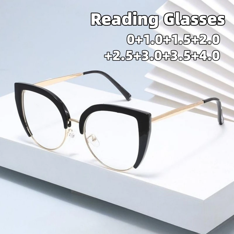 Women Oversized Cat Eye Reading Glasses Fashion Metal Half Frame Trendy Eyewear Men Anti Blue Light Presbyopia Eyeglasses
Women Oversized Cat Eye Reading Glasses Fashion Metal Half Frame Trendy Eyewear Men Anti Blue Light Presbyopia Eyeglasses