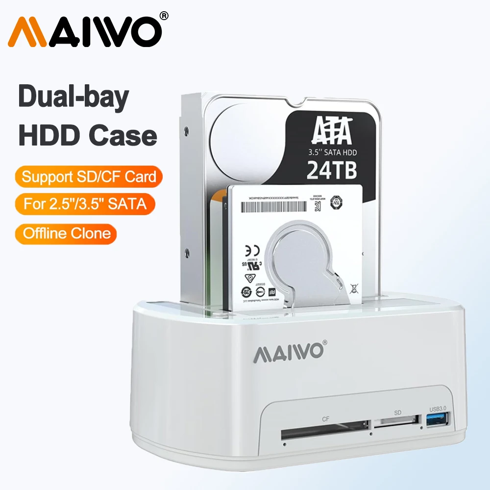 MAIWO Double Bay Hard Drive Box USB Hard Drive Docking Station for 2.5" / 3.5" SATA HDD SSD Offline Cloner Duplicator Function
MAIWO Double Bay Hard Drive Box USB Hard Drive Docking Station for 2.5" / 3.5" SATA HDD SSD Offline Cloner Duplicator Function