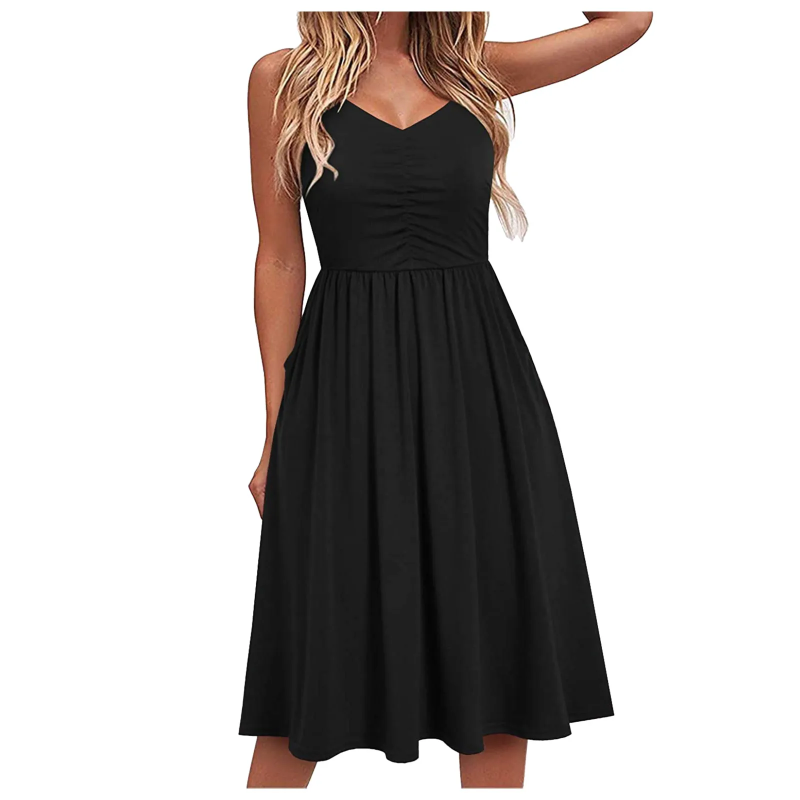 Ladies Elegant Sexy Outfits Summer V-Neck Pure Casual Lace-Up Sling Temperament Knee-Length Dress Party Club Sundress
Ladies Elegant Sexy Outfits Summer V-Neck Pure Casual Lace-Up Sling Temperament Knee-Length Dress Party Club Sundress