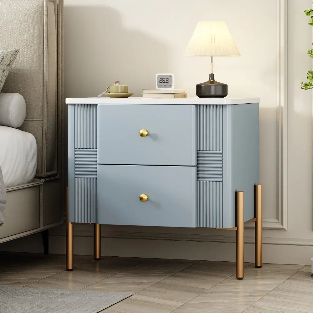 Modern 2-Drawer Fluted Nightstand, Golden Handles & Legs, Living/Bedroom Easy Assembly Blue
Modern 2-Drawer Fluted Nightstand, Golden Handles & Legs, Living/Bedroom Easy Assembly Blue